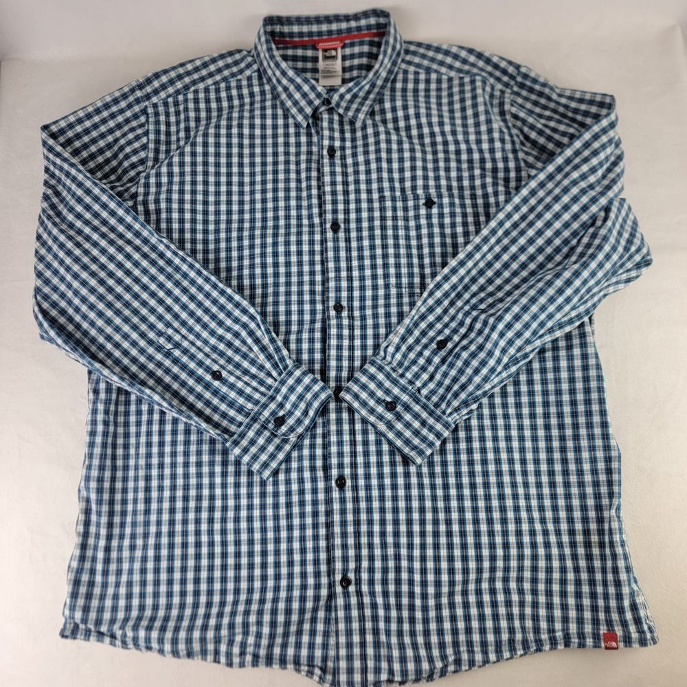 NORTH FACE Long Sleeve Button Up Blue Green Plaid Cotton XXL Casual Classic - Picture 7 of 8
